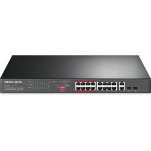 Mercusys 16-PORT 10/100MBPS+ 2-PORT GB RCK 16-PORT POE+ (18 ports), Netwerkschakelaar, Zwart