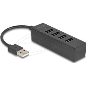 Delock USB Hub 4 Port USB 2.0 mit 4 x USB Typ-A Buchse schwa (USB-A, 4 ports), Docking station + USB-hub, Zwart