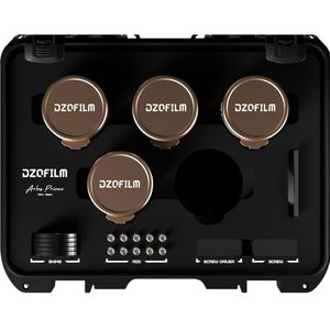 Dzofilm Arles Lustre 25/35/50/75mm T1.6 FF/VV Prime Cine Lens Kit for PL (metric) (PL, Volledig formaat), Objectief, Goud