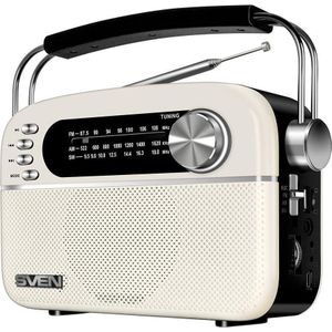 Sven Radio's Luidspreker SRP-505, wit (3W, Bluetooth, FM/AM/SW, USB, microSD, AUX, batterij), Bluray speler + DVD speler, Wit