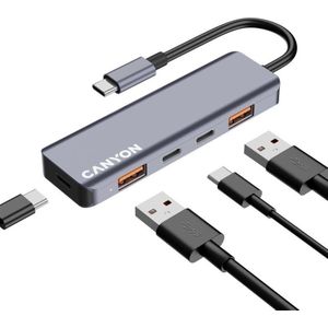 Canyon - Converter Hub DS-18 - USB-C Hub - Grijs - 5-in-1