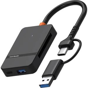 PowerGuard 8-in-1 OTG USB-C USB-A to SD, MicroSD, CF, MS Cardreader Photo Adapter (USB-C), Docking station + USB-hub, Zwart