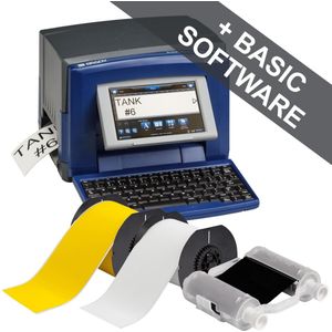 Brady S3100-AZ-F&B, borden- en etikettenprinter F&B-set EU, thermisch transfer printen, AZERTY-toetsenbord (300 dpi), Labelprinter, Blauw, Grijs