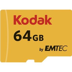Emtec Kodak microSDXC Premium 64GB Klasse10 U1 V10 A1 (microSDXC, 64 GB, U1, UHS-I), Geheugenkaart, Geel, Rood, Zwart