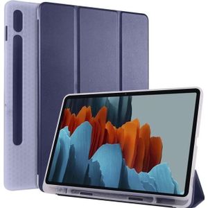 MU Classic Drievoudige opvouwbare hoes met stylushouder (Galaxy Tab S7), Tablethoes, Blauw