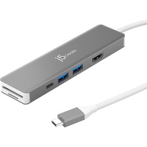 j5Create JCD390 4K60 Elite USB-C 10Gbps Multi-Adapter, Zwart, Bedraad, USB 3.2 Gen 2 (3.1 Gen 2) Type (USB-C), Docking station + USB-hub, Wit, Zilver