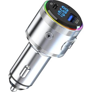3MK Hyper Car Power Transmitter 48W QC PD PPS USB-C/USB-A met audiozender Zilver, Auto-adapter, Zilver