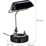 Relaxdays bankierslamp - kantelbaar - notarislamp - E27-fitting - vintage lamp - zwart