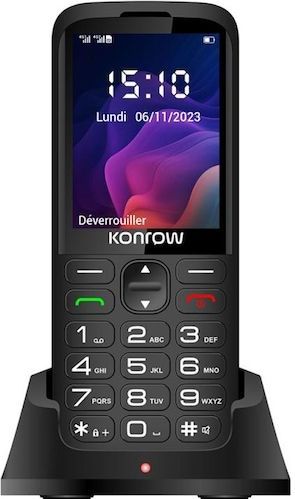 Konrow Senior 280 Next 4G (2.8" - Dual Sim - Met Oplaadstation) Zwart (2.80", 2G), Sleutel mobiele telefoon, Zwart