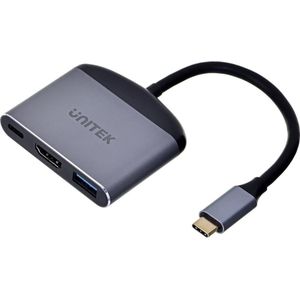 Unitek UNITEK ADAPTER USB-C - HDMI 2.1 USB-A USB-C PD (USB C), Docking station + USB-hub, Grijs