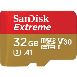 SANDISK Extreme UHS-I V30 (32 GB, microSDHC, U3, UHS-I), Geheugenkaart, Rood, Goud
