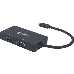 Manhattan USB Type-C naar (VGA, HDMI, DVI, 10 cm), Data + Video Adapter, Zwart