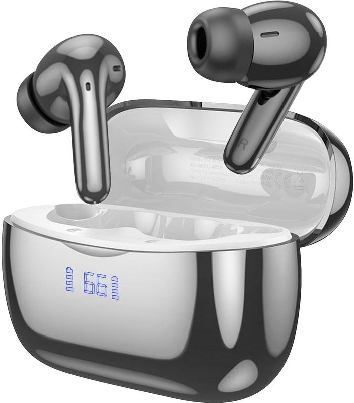Hoco Bluetooth-hoofdtelefoon met chroomeffect (ANC, 7 h, Draadloze), Koptelefoon, Zwart