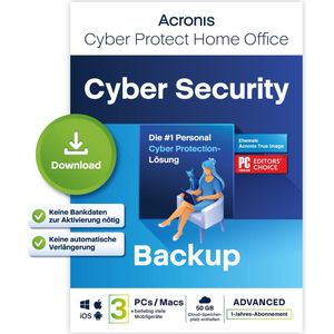 Acronis Cyber Protect Beveiliging voor thuiskantoor Ed. abo, 1 jaar/1PC, 50 GB voor Windows & Mac OS & iOS & Android