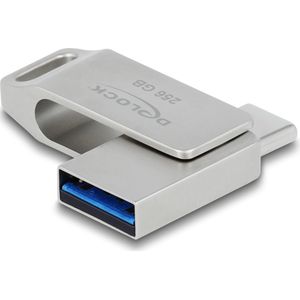 Delock USB 5 Gbps USB-C + Type-A geheugenstick 256 GB - metalen behuizing (256 GB, USB C, USB A), USB-stick, Grijs