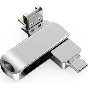 PowerGuard iFlashDrive 4in1 USB-C Lightning MicroUSB 128GB USB 3.0 OTG-adapter (Micro USB, USB-A, Bliksem, USB Type C, Micro USB, Bliksem, USB Type C), Adapter voor mobiel apparaat