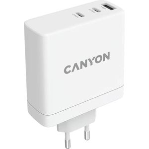 Canyon Lader 2xUSB-C + 1x USB-A 140W PD GaN wit retail (140 W, GaN-technologie), USB-lader, Wit
