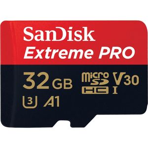 SANDISK Extreme PRO UHS-I V30 (32 GB, microSDHC, U3, UHS-I), Geheugenkaart, Rood, Zwart