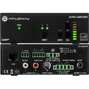 Atlona 60W Versterker 4/8 Ohm x2 24V/70V/100V x1 Plenum Gewaardeerd (Versterker), Stereoversterker