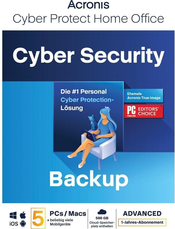 Acronis Cyber Protect Home Office Advanced - Abonnementslicentie (1 jaar) - 5 computers, 500 GB clo voor Android & Windows & Mac OS