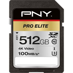 PNY Pro Elite (SDXC, 512 GB, U3, UHS-I), Geheugenkaart, Zilver