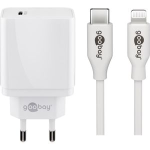 Goobay Lightning / USB-C PD oplaadset 25W (25 W, Stroomvoorziening), USB-lader, Wit