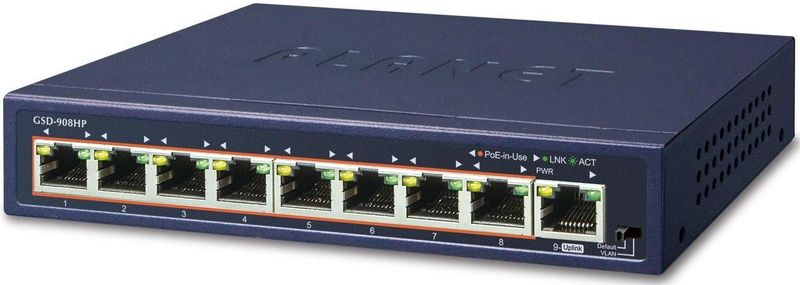 Planet - Netwerkschakelaar - Zwart - 8-Poort 10/100/1000Mbps PoE