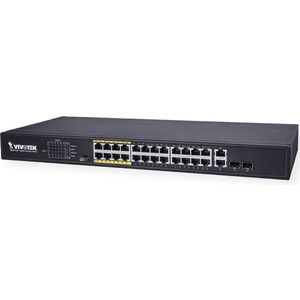 Vivotek AW-FGT-260D-380 - Switch - unmanaged - 24 x 10/100 (PoE+) (26 ports), Netwerkschakelaar, Zwart