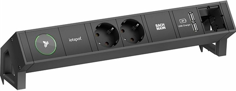 Bachmann - DESK2 Stekkerdoos - Zwart - Aluminium - 1xIOTspot 2xCEE7/3 1xUSB