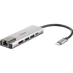 D-Link DUB-M520 (USB C), Docking station + USB-hub, Zilver, Zwart