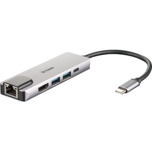 D-Link DUB-M520 (USB C), Docking station + USB-hub, Grijs
