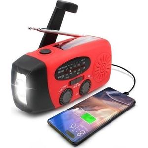PRO Bike Gear Noodradio met zonnecellen en handslinger Zonnecel 2000mAh Powerbank SOS - AM/FM, Radio, Rood