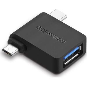 Ugreen Micro USB + USB-C naar USB-A 3.0 Adapter (Micro USB, USB Type C, USB 3.0), Adapter voor mobiel apparaat, Zwart