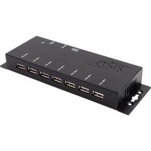 Exsys USB 2.0 HUB 7-Port inkl.Netzteil 5V/4A & 15KV ESDSchutz (USB-B, 7 ports), Docking station + USB-hub, Zwart