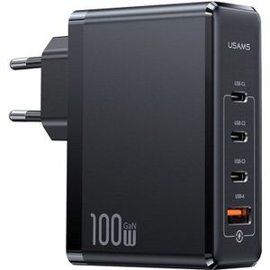 Usams 100W 4 Poorten GaN Snelle Lader (100 W, Snel opladen 3.0, Stroomvoorziening 3.0, Snel opladen 2.0, Adaptief snel opladen), USB-lader, Zwart