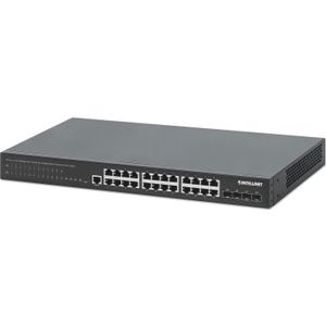 Intellinet - 28-Port L2+ - Netwerkschakelaar - Zwart - 24 Gigabit Ethernet-poorten, 4 SFP+ uplinks, PoE+ 370 Watt, Switching-capaciteit 128 Gbit/s