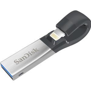 SanDisk iXpand Flash Drive 64GB (64 GB, USB A, Bliksem, USB 3.0), USB-stick, Zilver