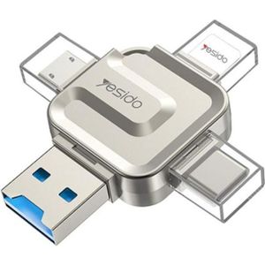 Yesido 4-in-1 USB-flashgeheugenkaartlezer OTG-adapter, Geheugenkaartlezer