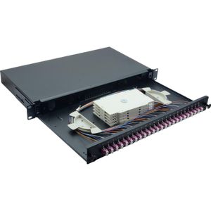 Helos Glasvezel 19" lasdoos 24 x LC Duplex OM4, klaar om te splitsen, zwart, Server accessoires, Zwart