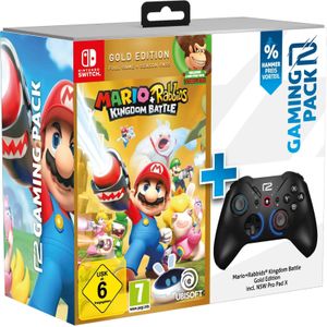 Ubisoft Bundel Mario Rabbids Kingdom Battle (Goud) + Draadloze Pro Pad X (Switch), Controller, Zwart