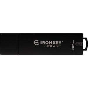 Kingston IronKey D300 32 GB versleuteld VS (32 GB, USB A, USB 3.1), USB-stick, Zwart