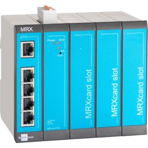 Insys icom MRX5 LAN, modulaire LAN-router, VPN 5xEthernet 10/100BT 2xdig.Een MRcard-slots:3xvrij, Router, Blauw, Grijs