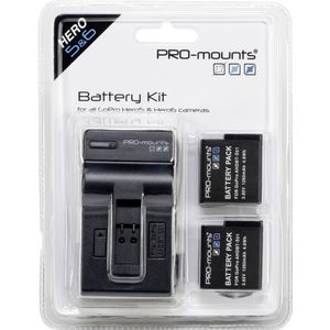 PRO-mounts Battery Kit voor de GoPro Hero5, 6 en 7 (2 batterijen incl. oplader)