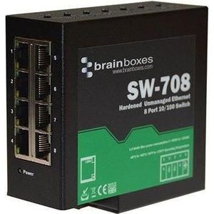 Brainboxes Geharde Indust. Ethernet 8p (8 ports), Netwerkschakelaar, Zwart