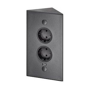 Thebo - RIVA - Hoekcontactdoos - Zwart - 2f Wandcontactdoos met 1 USB-poort