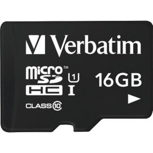 Verbatim microSDHC UHS-I 16GB klasse 10 incl. USB kaartlezer (16 GB, microSDHC, U1, UHS-I), Geheugenkaart, Zwart