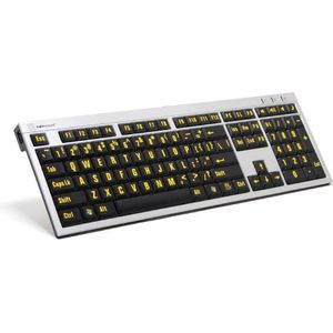 Logickeyboard XL-Print Alu Geel op Zwart fr. (PC/Slim) (FR, Bedraad), Toetsenbord, Zilver, Zwart