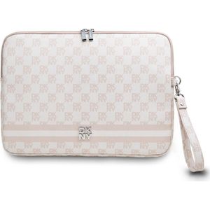 DKNY PU Leren Laptophoes met Ruitpatroon en Streep 13/14"" Roze (14""), Laptoptas, Roze