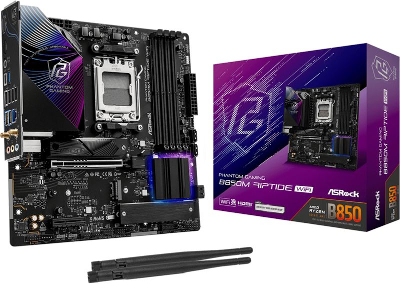 ASROCK - B850M Riptide WiFi - Moederbord - Micro ATX - Socket AM5 - AMD B850 - DDR5 - Realtek ALC1220 - Wi-Fi 7 - Bluetooth - Realtek 2.5G LAN