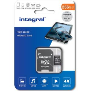 Integral INMSDX256G-100V30 256GB MICRO SD CARD MICROSDXC UHS-1 U3 CL10 V30 A1 UP TO 100MBS READ 45MBS WRIT... (microSD, 256 GB, U3, UHS-I), Geheugenkaart